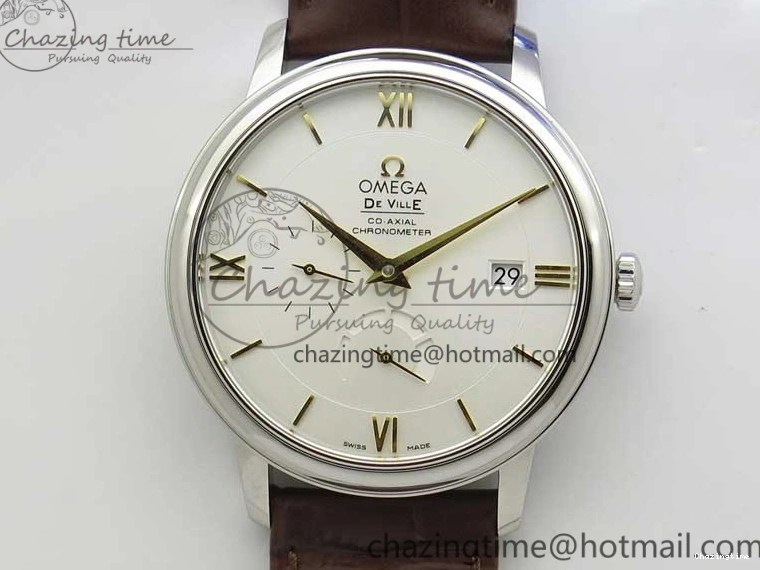 0110 Affordable De Ville Prestige Real PR SS ZF 1:1  Best Edition White Dial YG Markers Brown Leather Strap MIYOTA 7899
